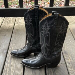 Vintage Dan Post Exotic Leather Cowboy Boots With Southwestern Stitching